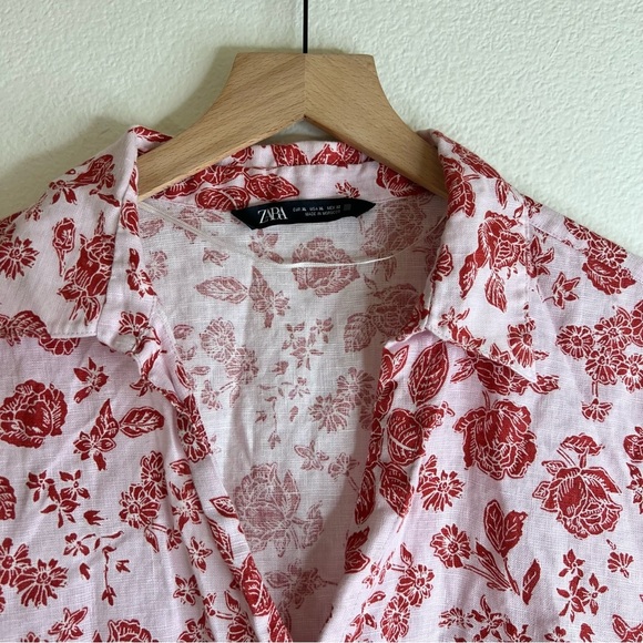 Zara Floral Linen Women's Long Sleeve Button Up Top Large - Picture 2 of 3
